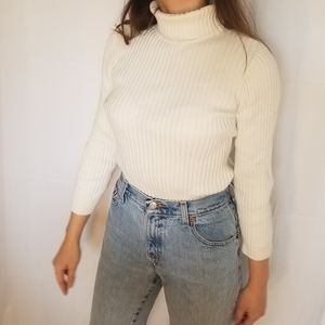 Vintage Ribbed Cream Turtleneck Sweater